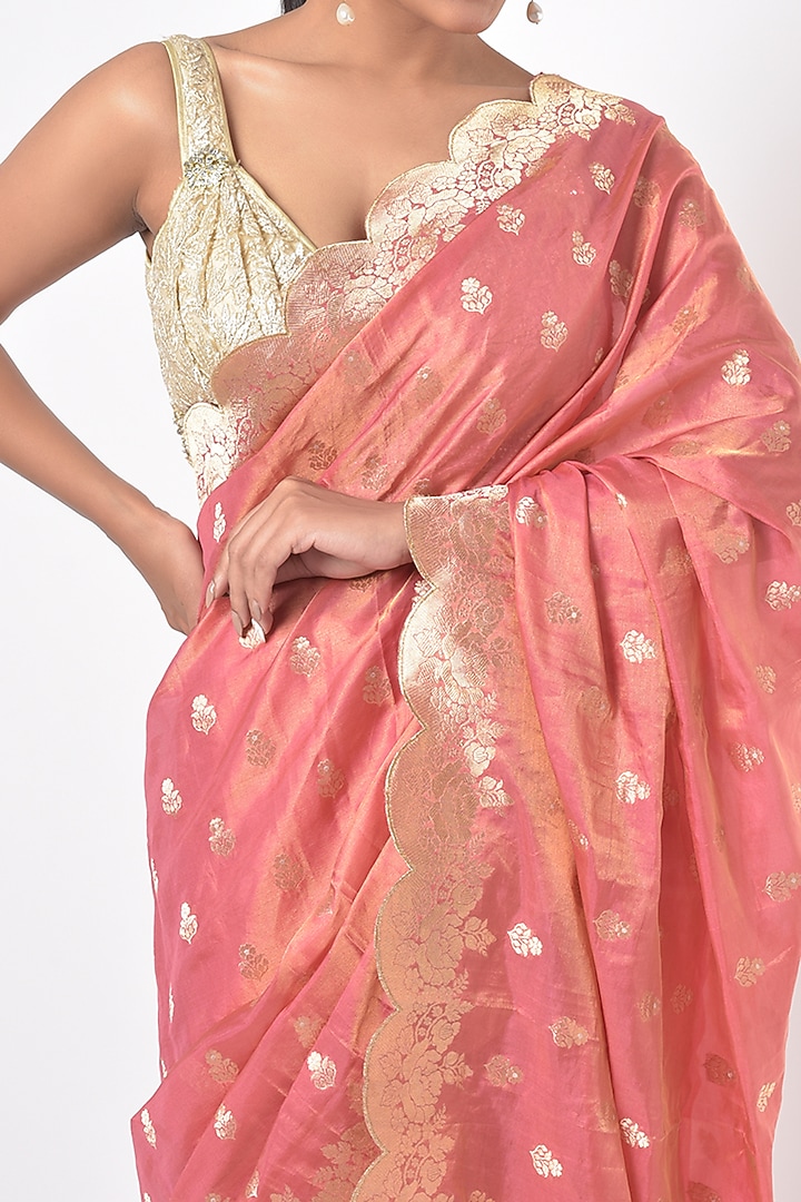 Light Coral Printed Wedding Saree by Mavuri at Pernia's Pop Up Shop