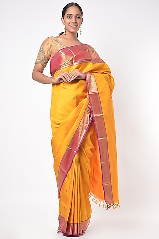 Turmeric Yellow Silk Kanchipuram Saree by Mavuri