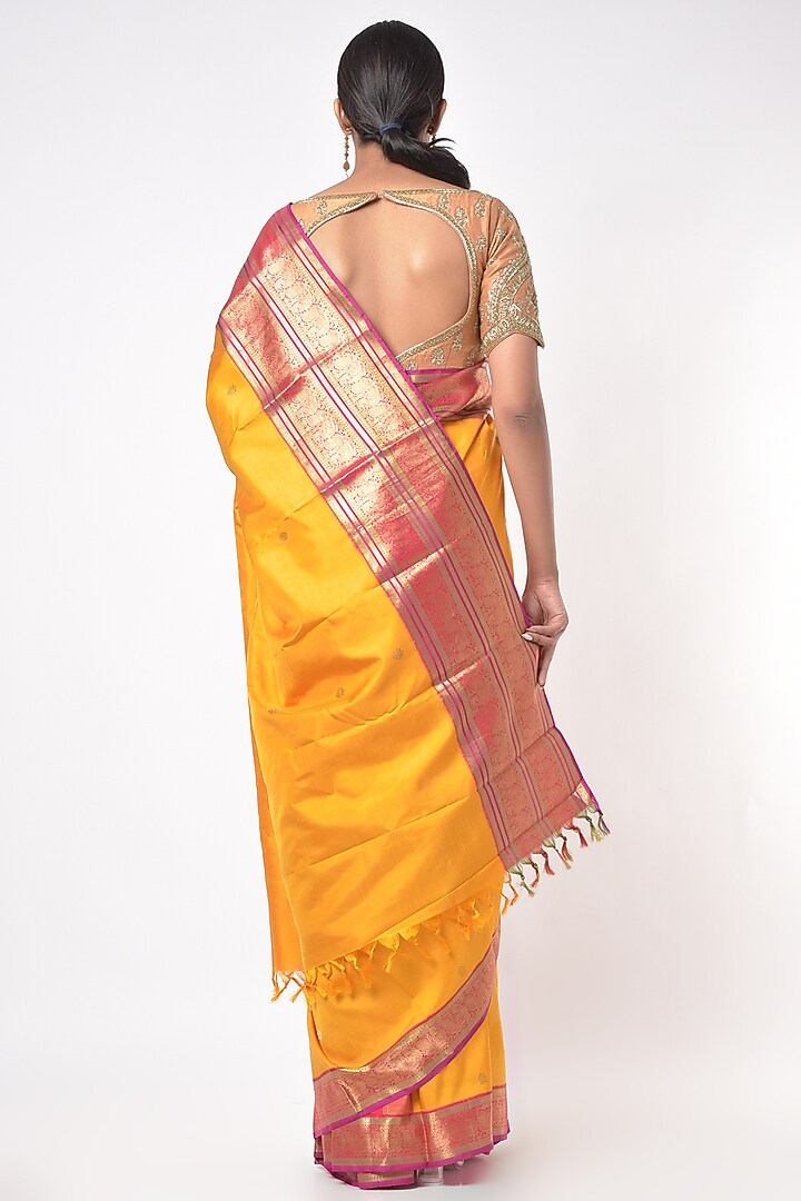 Turmeric Yellow Silk Kanchipuram Wedding Saree by Mavuri at Pernia's Pop Up Shop