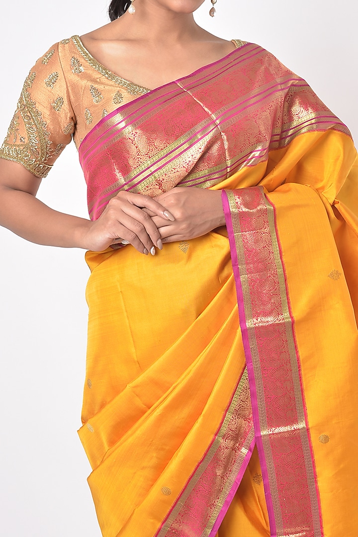 Turmeric Yellow Silk Kanchipuram Wedding Saree by Mavuri at Pernia's Pop Up Shop