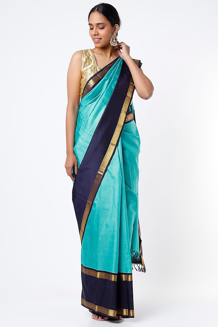 Ananda Blue Saree In Kanchipuram Silk by Mavuri