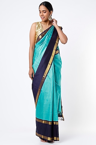 Ananda Blue Saree In Kanchipuram Silk by Mavuri
