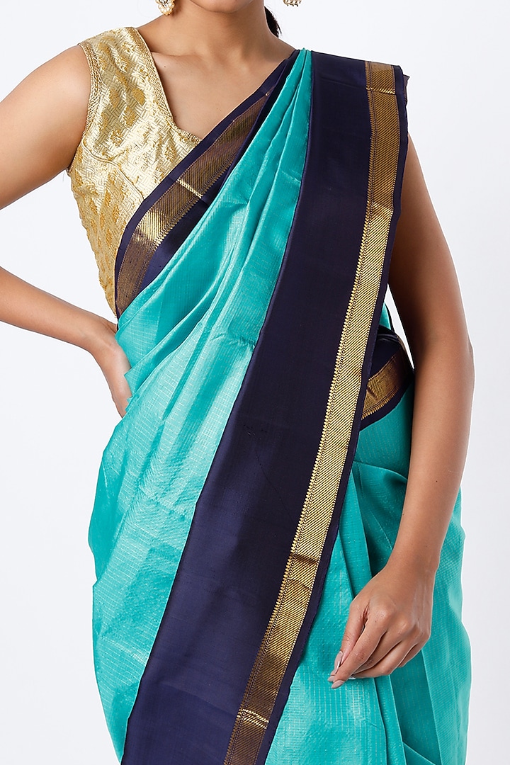 Ananda Blue Wedding Saree In Kanchipuram Silk by Mavuri at Pernia's Pop Up Shop