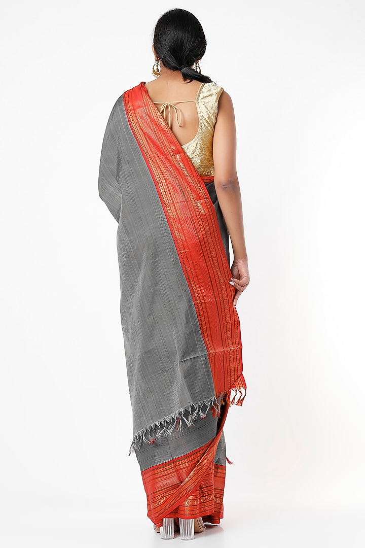 Salem Black Striped Kanchipuram Silk Party Wear Saree by Mavuri at Pernia's Pop Up Shop