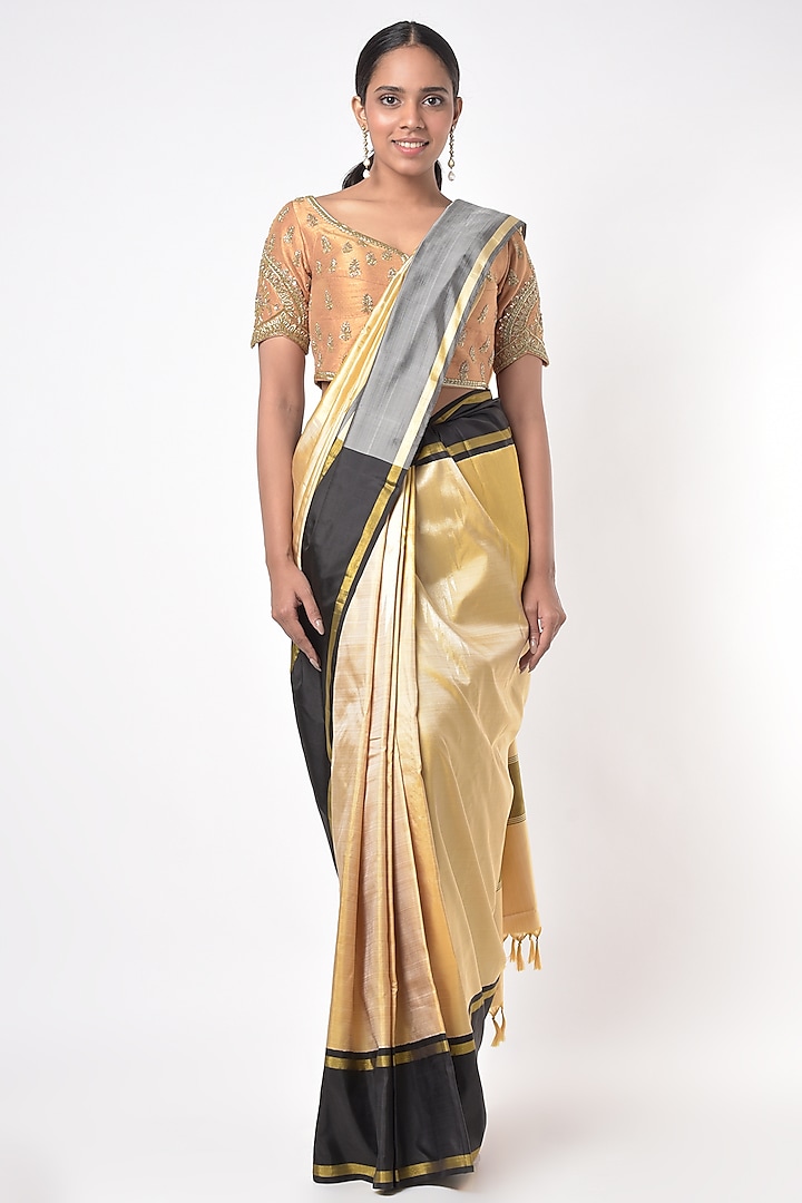 Sandal Brown & Black Kanchipuram Saree by Mavuri