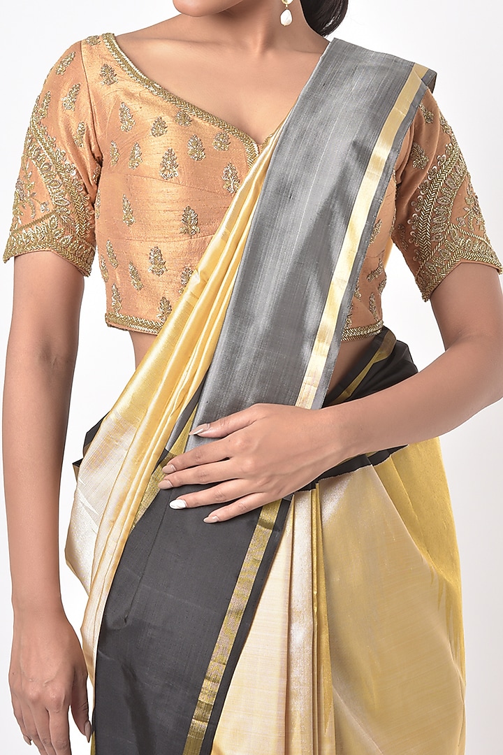 Sandal Brown & Black Kanchipuram Wedding Saree by Mavuri at Pernia's Pop Up Shop