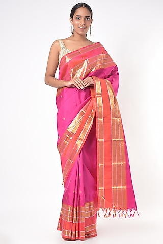 Candy Pink Silk Kanchipuram Saree by Mavuri