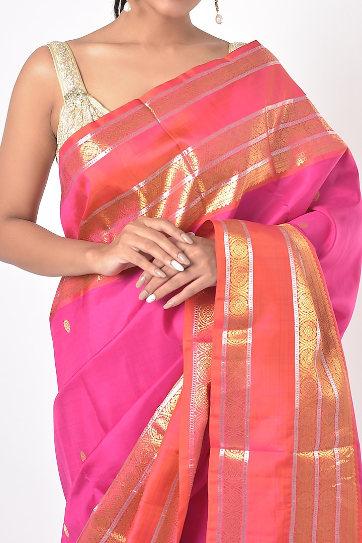 Candy Pink Silk Kanchipuram Wedding Saree by Mavuri at Pernia's Pop Up Shop
