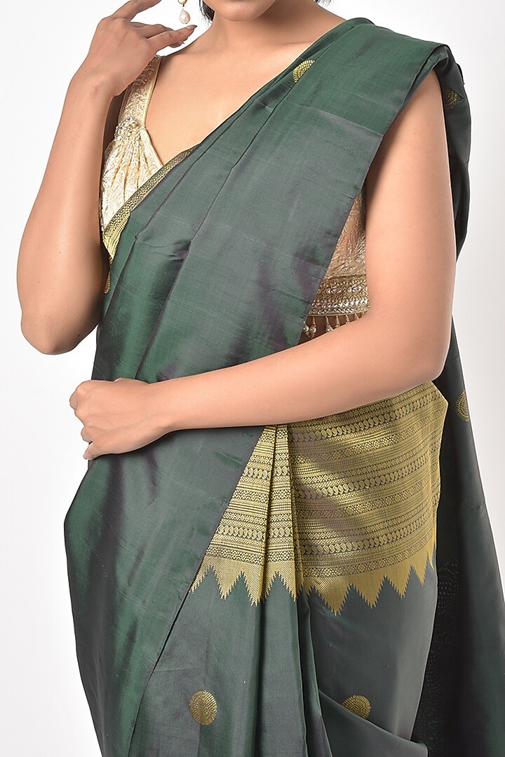 Mineral Green Silk Kanchipuram Wedding Saree by Mavuri at Pernia's Pop Up Shop