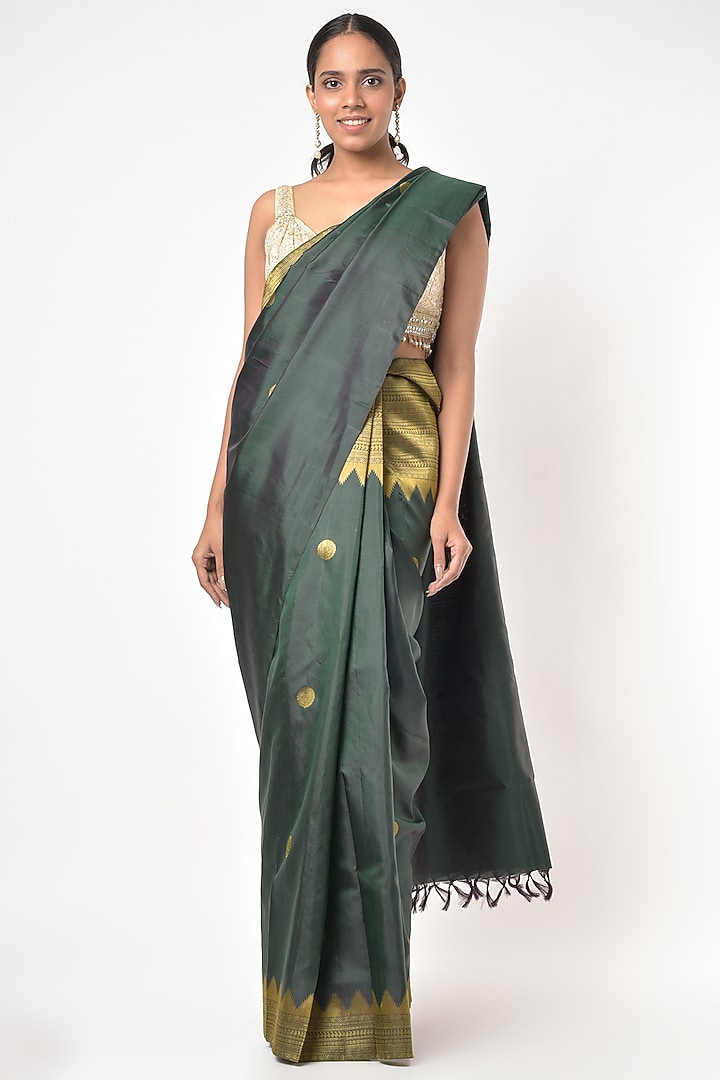 Mineral Green Silk Kanchipuram Wedding Saree by Mavuri at Pernia's Pop Up Shop