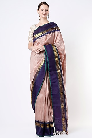 Peach Kanchipuram Silk Saree by Mavuri