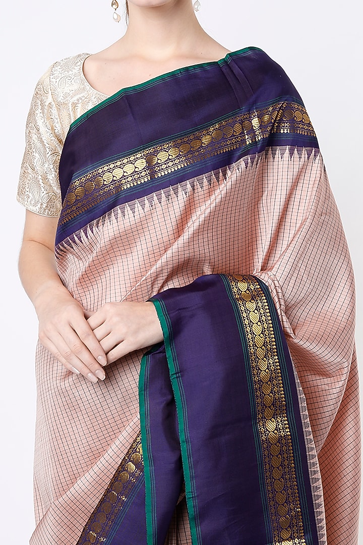 Peach Kanchipuram Silk Party Wear Saree by Mavuri at Pernia's Pop Up Shop