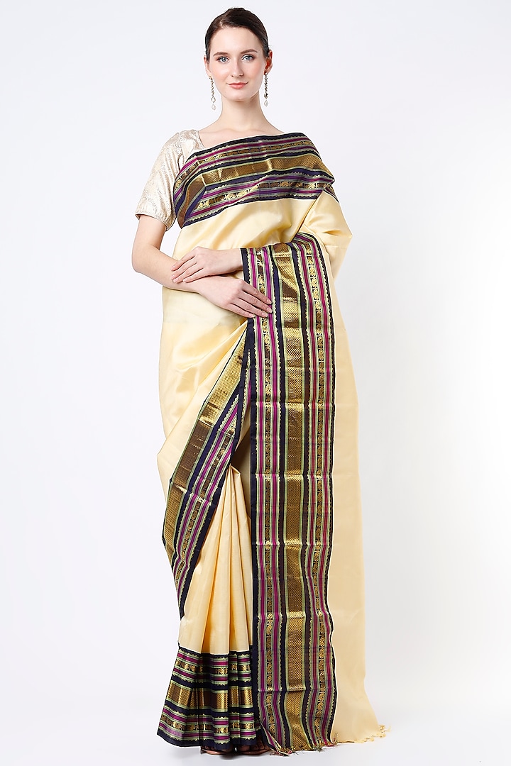 Cream Kanchipuram Silk Saree by Mavuri at Pernia's Pop Up Shop