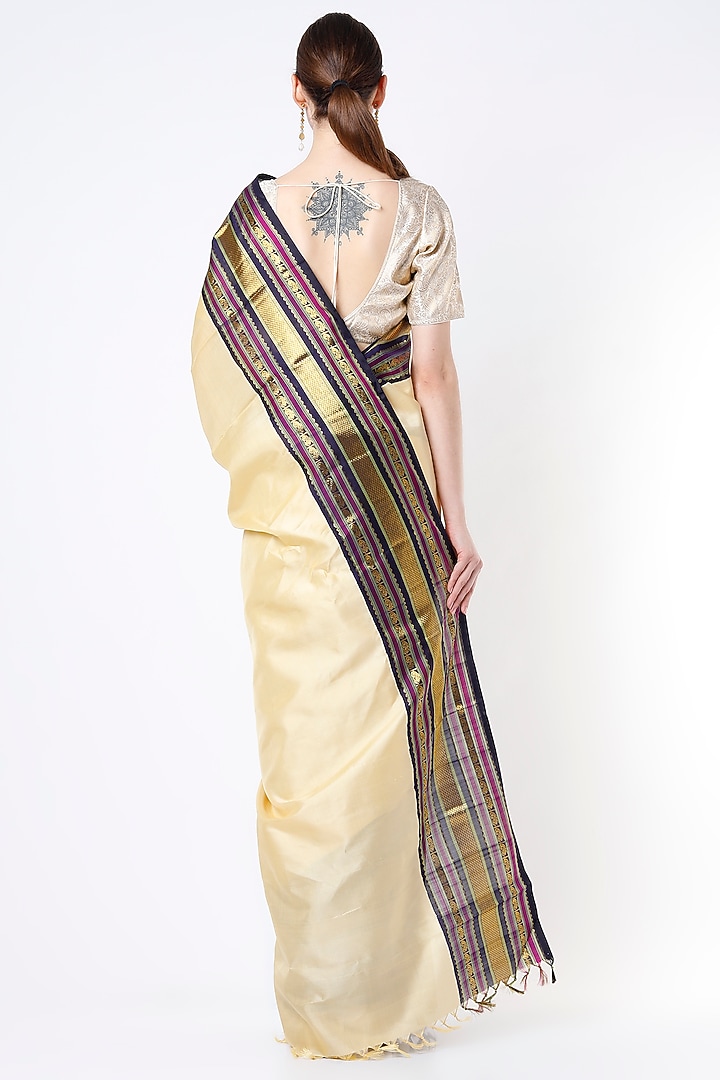 Cream Kanchipuram Silk Wedding Saree by Mavuri at Pernia's Pop Up Shop