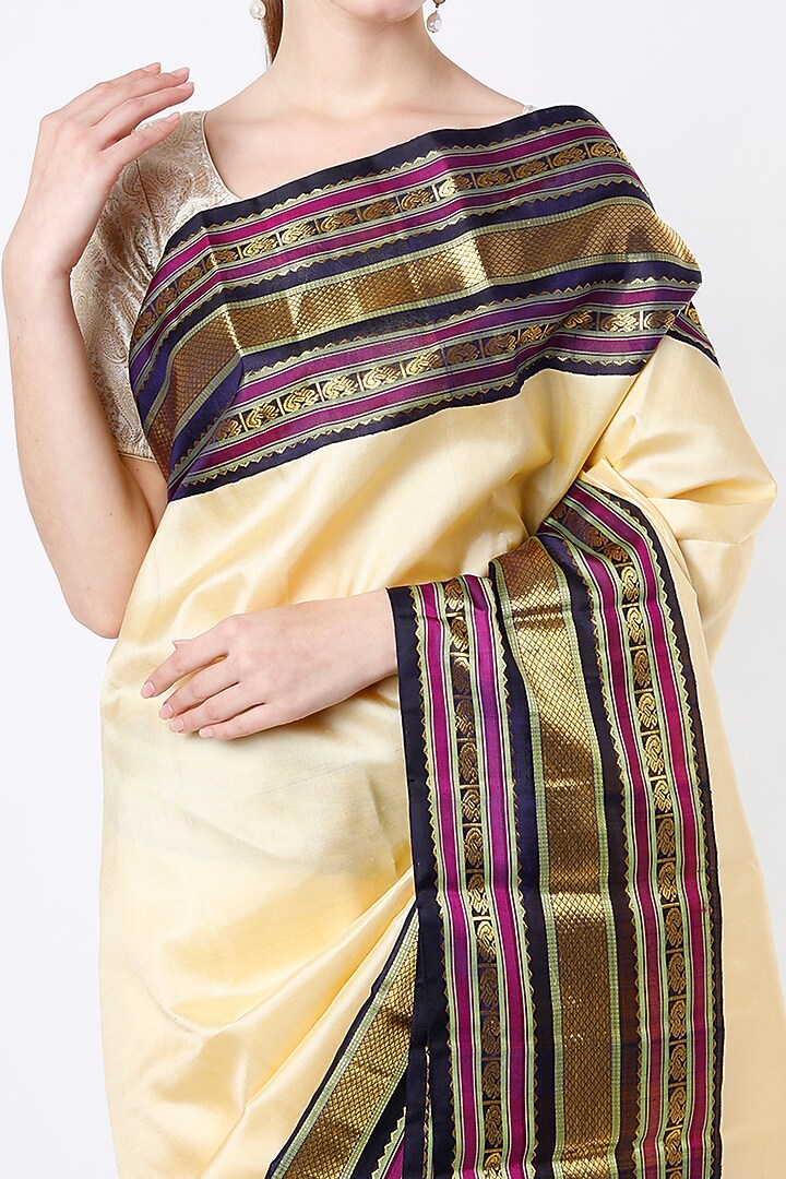 Cream Kanchipuram Silk Wedding Saree by Mavuri at Pernia's Pop Up Shop