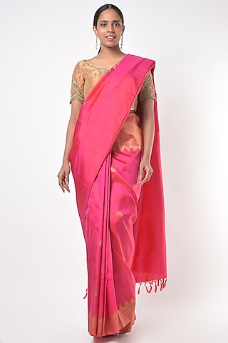 Warm Pink Kanchipuram Saree by Mavuri
