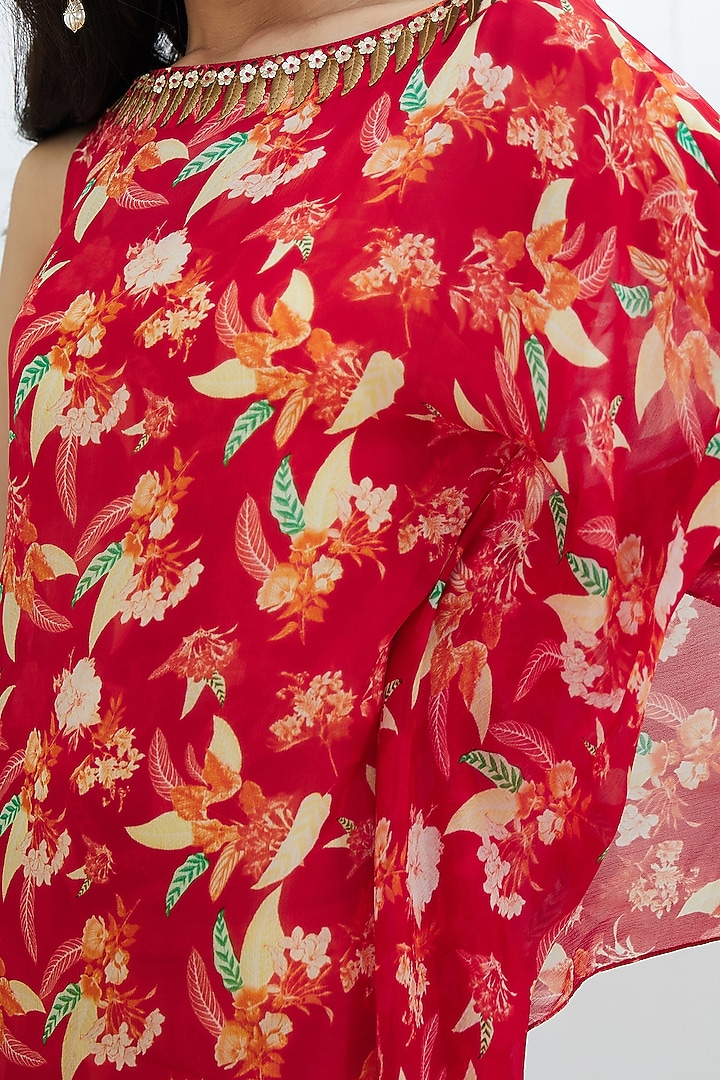 Red Printed & Embroidered Kaftan Vacation Dress by Mandira Wirk - Indian at Pernia's Pop Up Shop