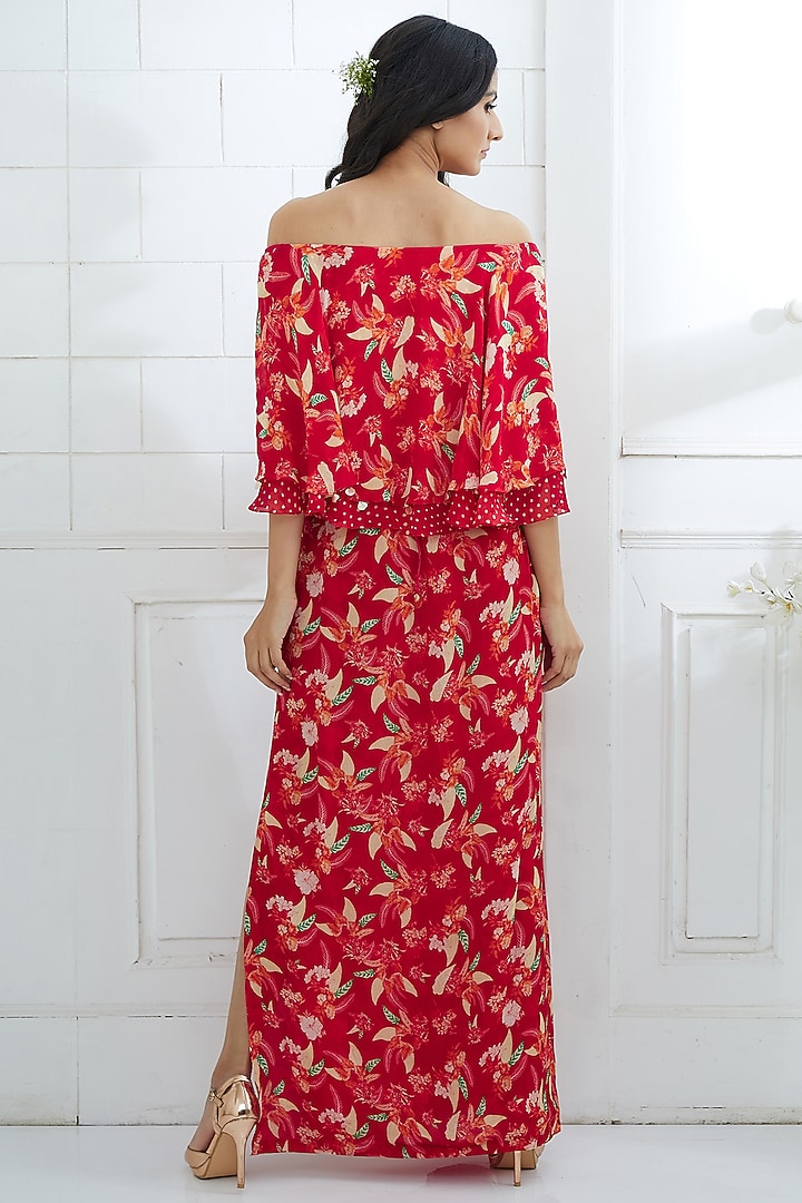 Red Printed Cape Vacation Dress by Mandira Wirk - Indian at Pernia's Pop Up Shop