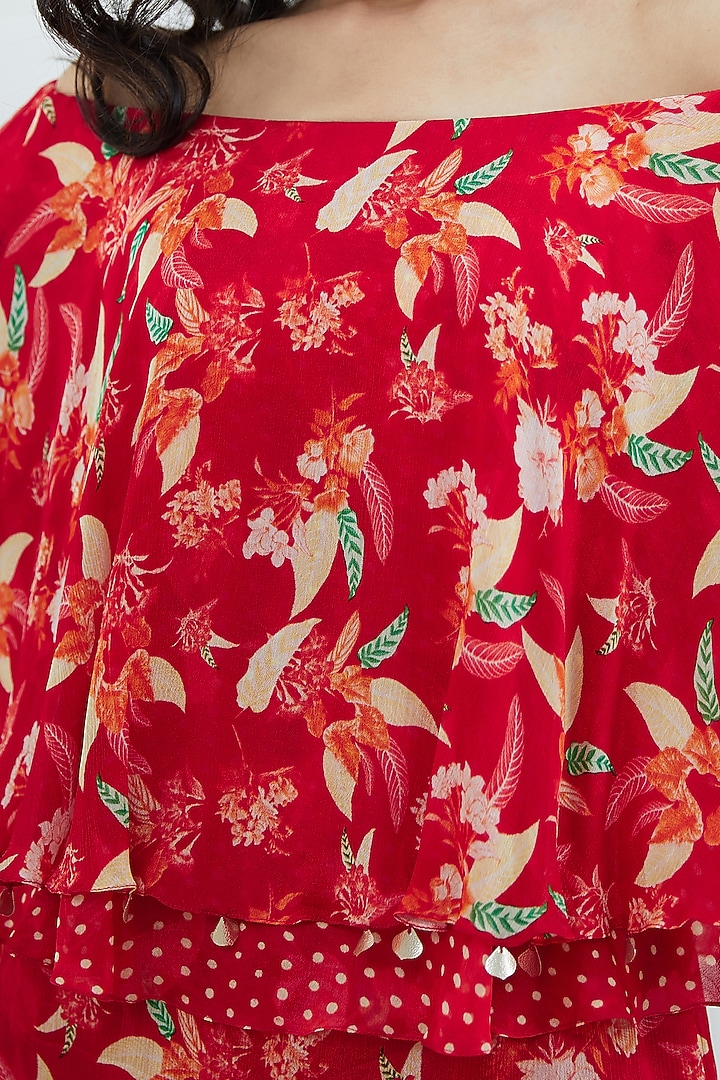 Red Printed Cape Vacation Dress by Mandira Wirk - Indian at Pernia's Pop Up Shop