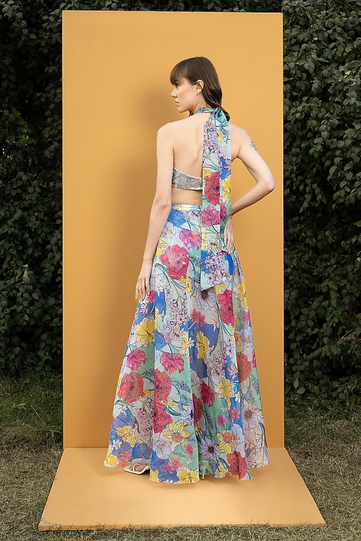 Green Printed Bodysuit With Sarong by Mandira Wirk - Resort at Pernia's Pop Up Shop