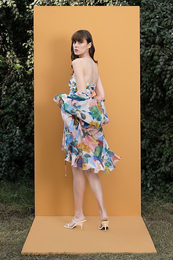 Blue Printed Bodysuit With Cover-Up by Mandira Wirk - Resort at Pernia's Pop Up Shop