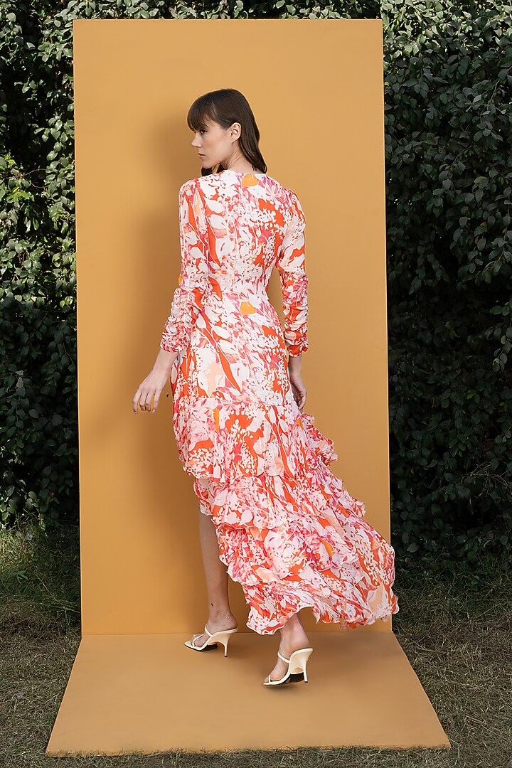 Orange Printed Wrapped Cocktail Dress by Mandira Wirk - Resort at Pernia's Pop Up Shop