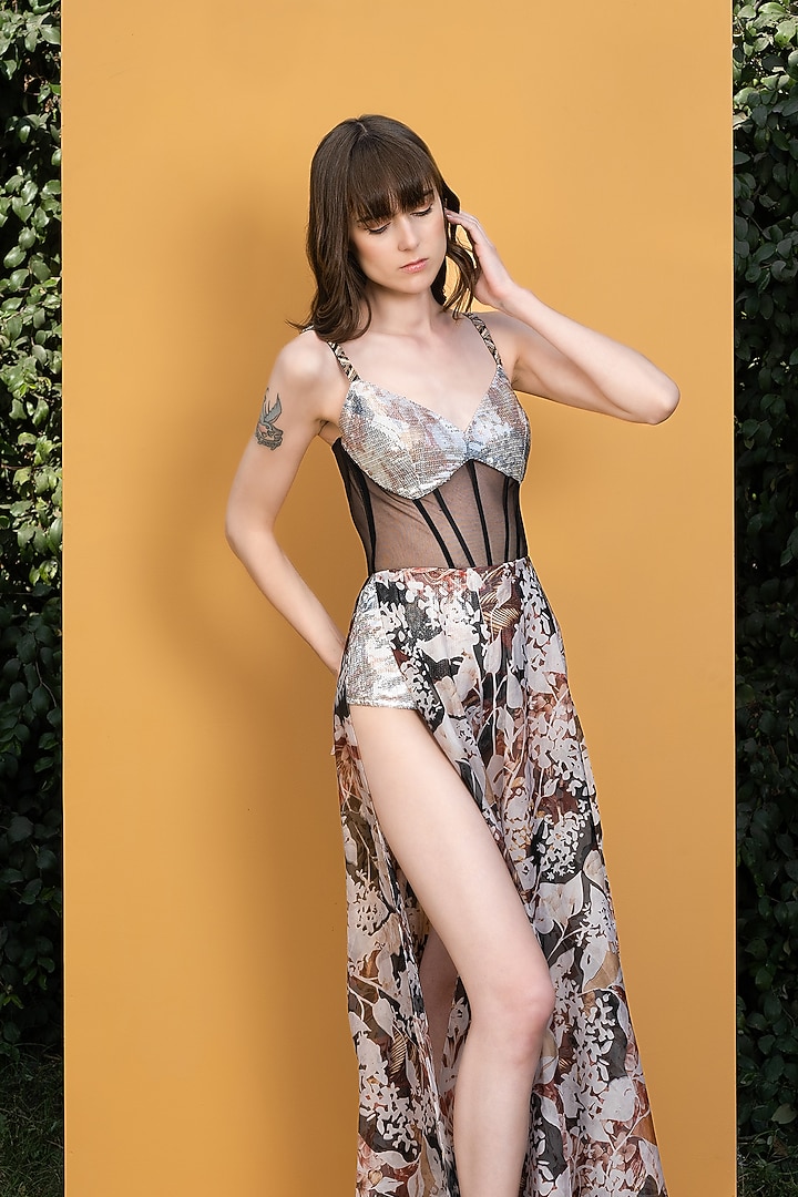 Black Rose Printed Romper by Mandira Wirk - Resort at Pernia's Pop Up Shop