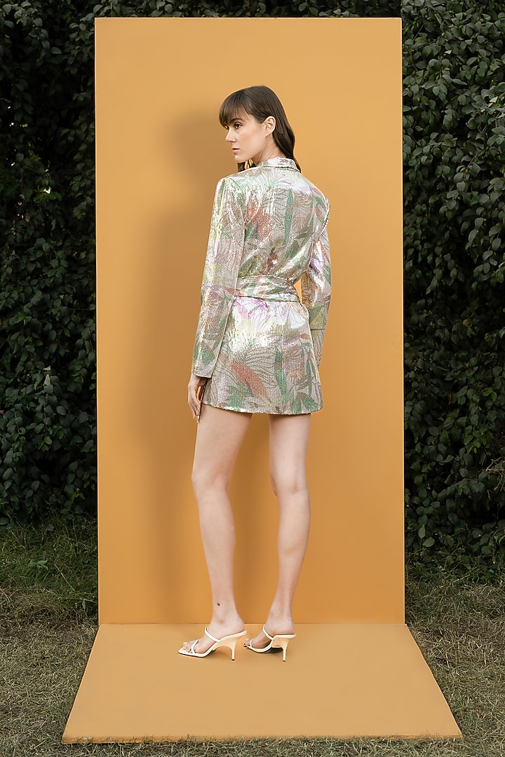 Green Printed Wrapped Jacket Vacation Dress by Mandira Wirk - Resort at Pernia's Pop Up Shop