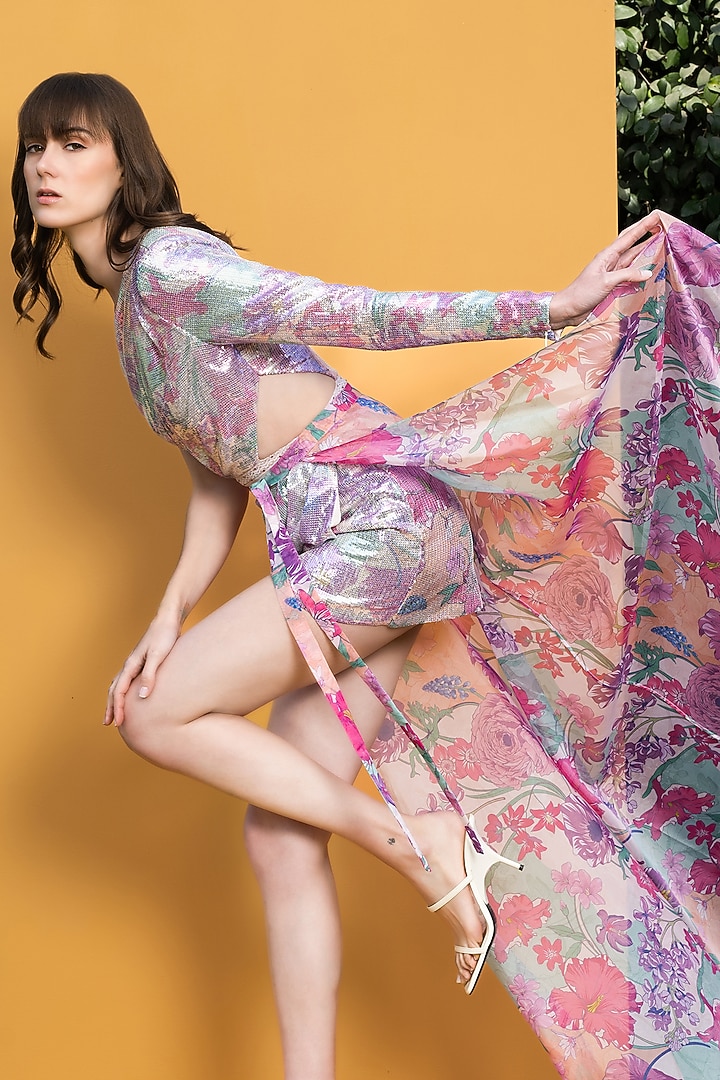 Pink Printed Tulip Vacation Dress With Wrap by Mandira Wirk - Resort at Pernia's Pop Up Shop