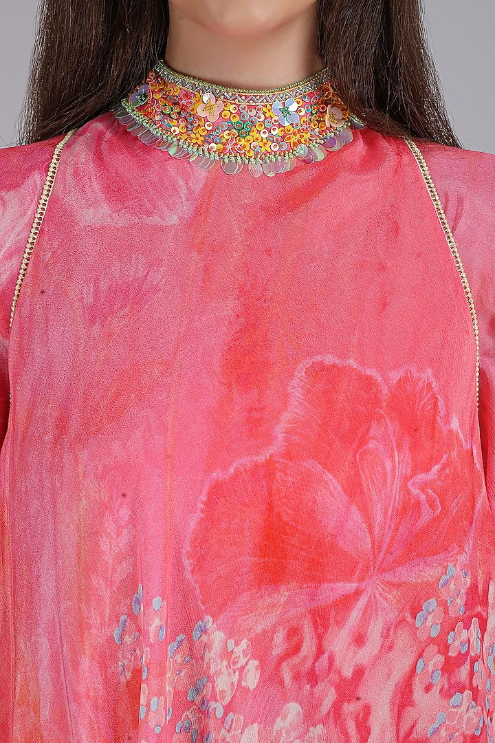 Pink Chiffon Embroidered Cocktail Dress by Mandira Wirk - Resort at Pernia's Pop Up Shop