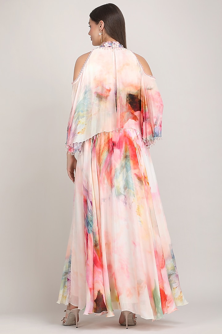 Pink Chiffon Printed Vacation Dress by Mandira Wirk - Resort at Pernia's Pop Up Shop