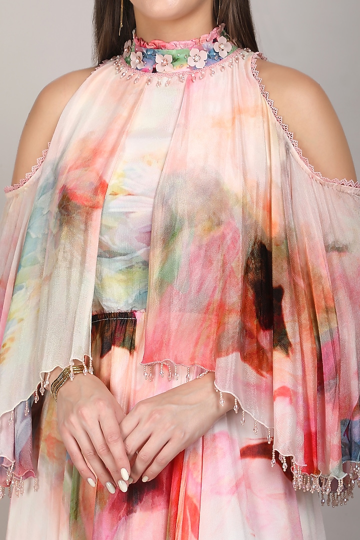 Pink Chiffon Printed Vacation Dress by Mandira Wirk - Resort at Pernia's Pop Up Shop