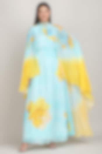 Light Teal Chiffon Printed & Embroidered Vacation Dress by Mandira Wirk - Resort at Pernia's Pop Up Shop