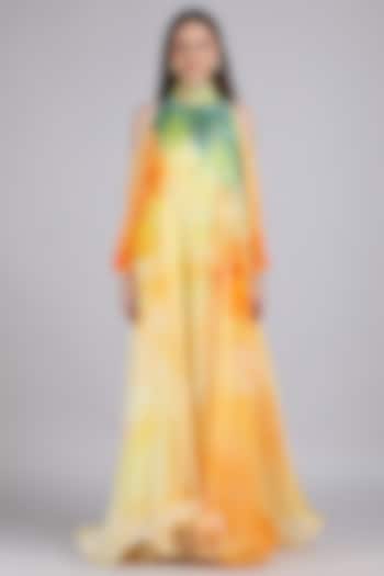 Yellow Chiffon Printed & Embroidered Vacation Dress by Mandira Wirk - Resort at Pernia's Pop Up Shop