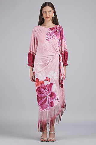 Purple Poly Pocket Lycra Printed Dress by Mandira Wirk - Resort