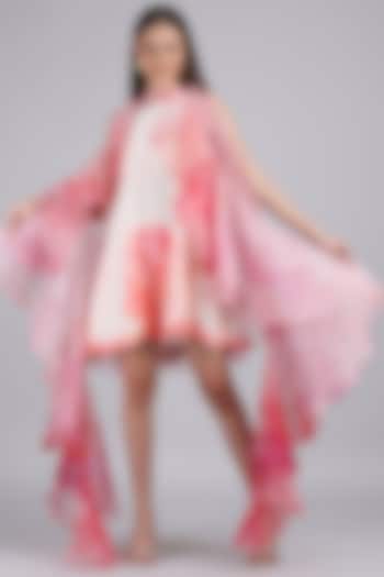 Pink Crepe & Silk Organza Printed Vacation Dress by Mandira Wirk - Resort at Pernia's Pop Up Shop