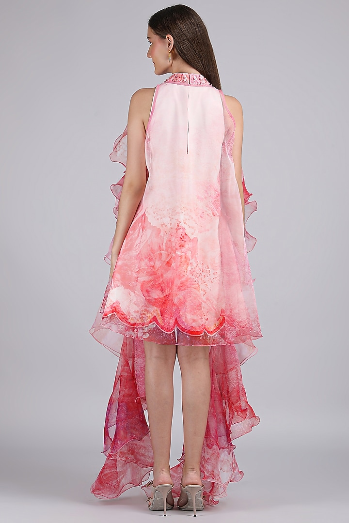 Pink Crepe & Silk Organza Printed Vacation Dress by Mandira Wirk - Resort at Pernia's Pop Up Shop