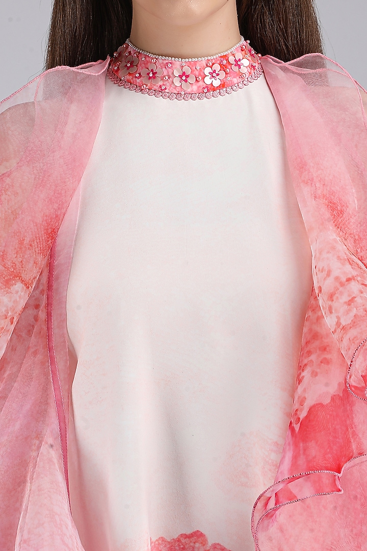 Pink Crepe & Silk Organza Printed Vacation Dress by Mandira Wirk - Resort at Pernia's Pop Up Shop