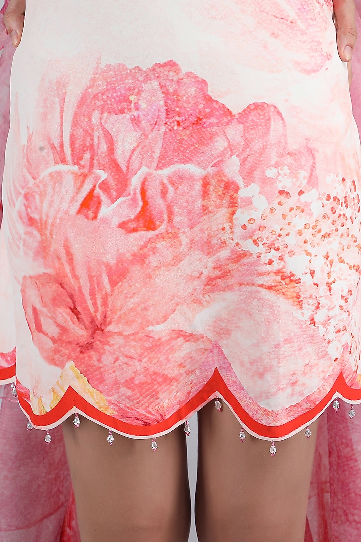 Pink Crepe & Silk Organza Printed Vacation Dress by Mandira Wirk - Resort at Pernia's Pop Up Shop