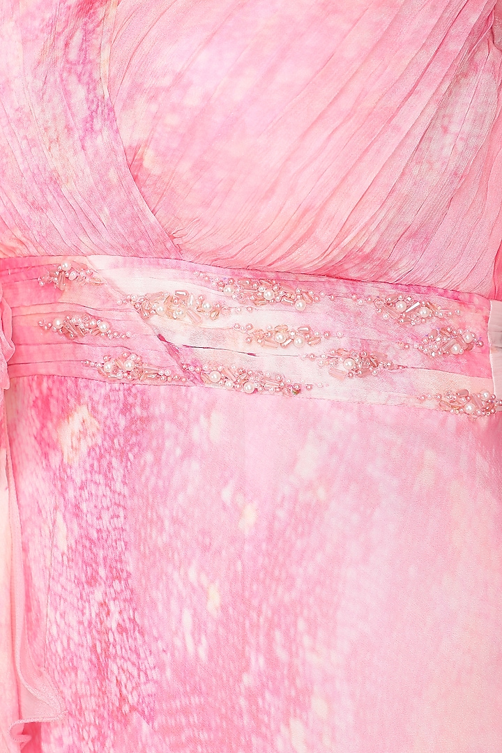 Pink Chiffon Printed & Embroidered Cocktail Dress by Mandira Wirk - Resort at Pernia's Pop Up Shop