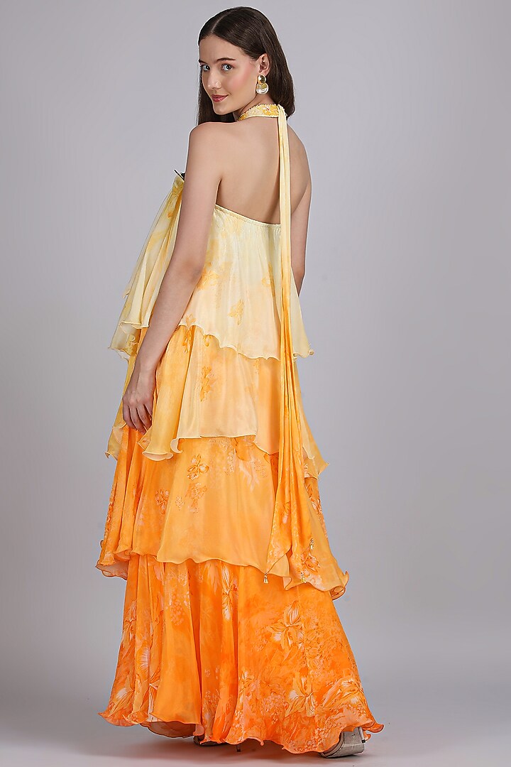 Yellow Chiffon Embroidered Ombre Vacation Dress by Mandira Wirk - Resort at Pernia's Pop Up Shop