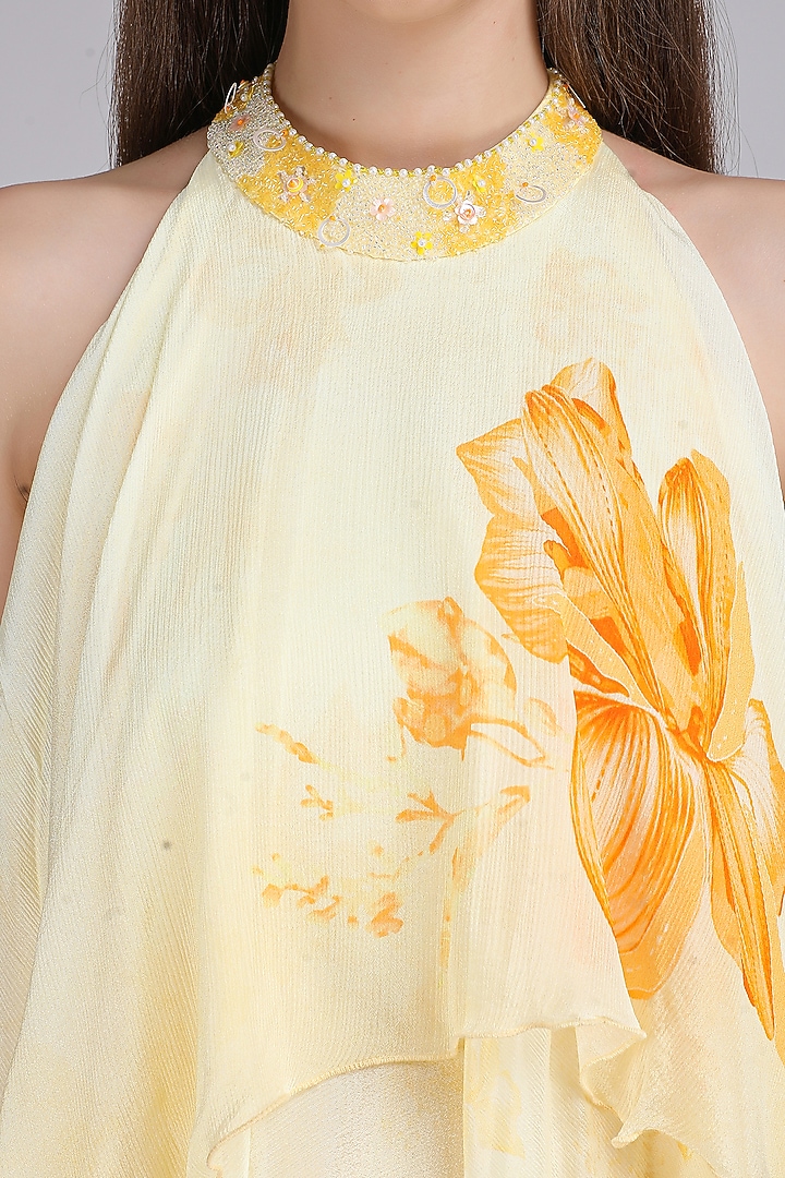 Yellow Chiffon Embroidered Ombre Vacation Dress by Mandira Wirk - Resort at Pernia's Pop Up Shop