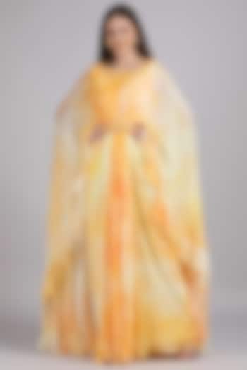 Yellow Chiffon Printed & Embroidered Cocktail Dress by Mandira Wirk - Resort at Pernia's Pop Up Shop