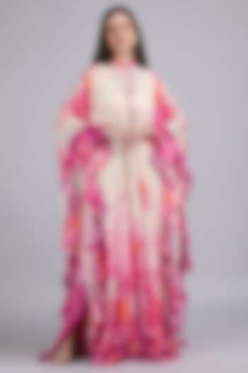 Ivory Chiffon Printed & Embroidered Kaftan by Mandira Wirk - Resort at Pernia's Pop Up Shop