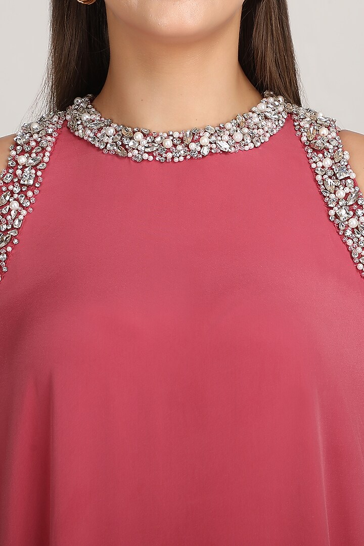 Dusky Rose Silk Luxe Crepe Embroidered Kaftan by Mandira Wirk - Resort at Pernia's Pop Up Shop