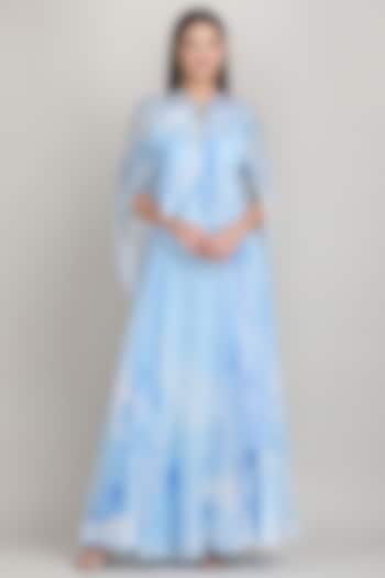 Blue Chiffon Embroidered Vacation Dress by Mandira Wirk - Resort at Pernia's Pop Up Shop