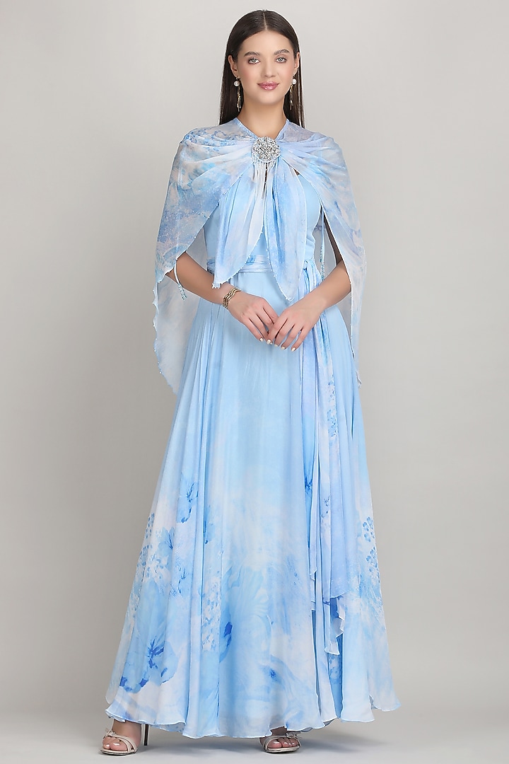 Blue Chiffon Embroidered Vacation Dress by Mandira Wirk - Resort at Pernia's Pop Up Shop