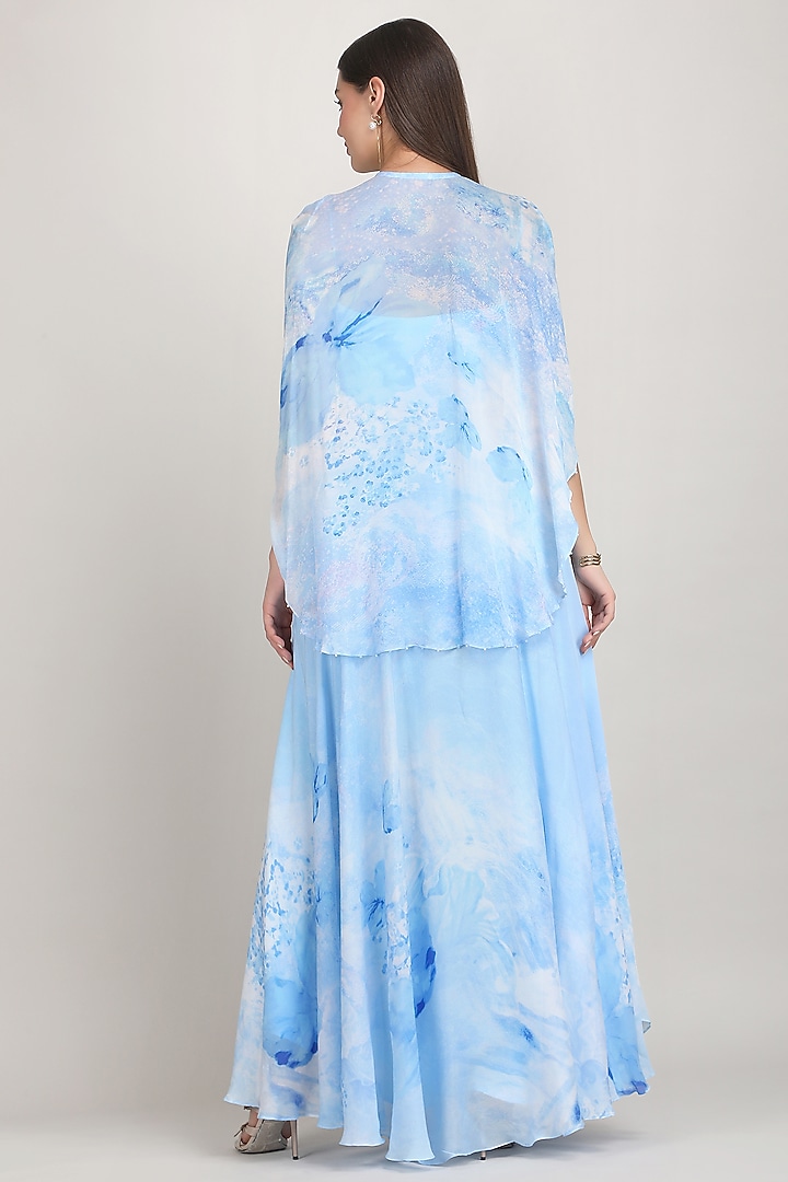 Blue Chiffon Embroidered Vacation Dress by Mandira Wirk - Resort at Pernia's Pop Up Shop