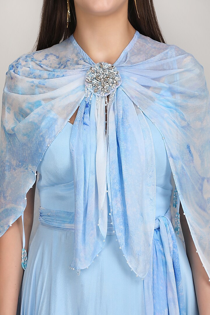 Blue Chiffon Embroidered Vacation Dress by Mandira Wirk - Resort at Pernia's Pop Up Shop