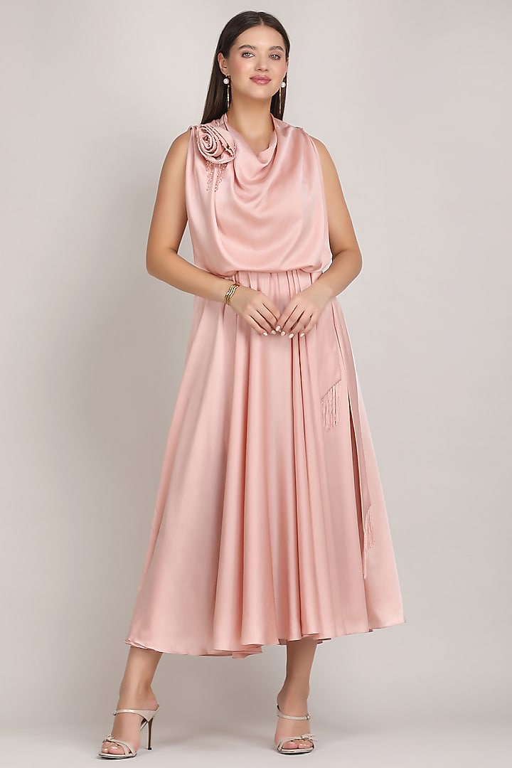 Pink Sumo Satin Embroidered Vacation Dress by Mandira Wirk - Resort at Pernia's Pop Up Shop